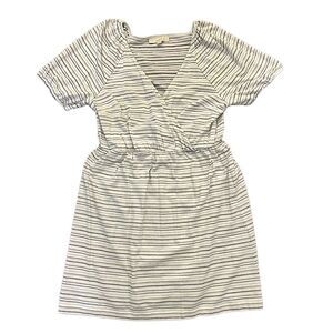 LOFT Cream & Black Puff Sleeve Wrap Dress – Size L